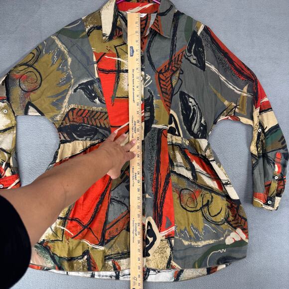 John Mark Art To Wear Multicolor Abstract Button Down Tunic Blouse  SMALL - Picture 3 of 8